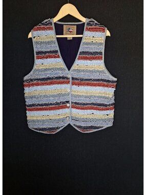 💙 Don't Mess With Texas Patchwork Ruffle Vest Size L Cotton Western Boho Button